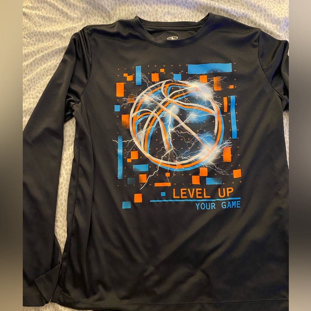 14/16 Boys Athletic Works Black Graphic Long Sleeve Tee